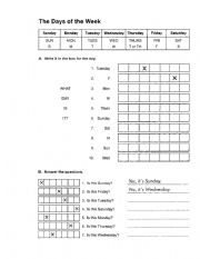 days of week worksheet