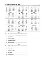 English Worksheet: months of the year