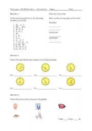 English Worksheet: Test days, months, time, body parts