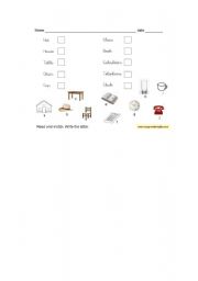 English Worksheet: thing of home