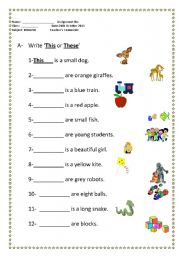 English Worksheet: this and these