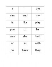 English worksheet: sight word boxes