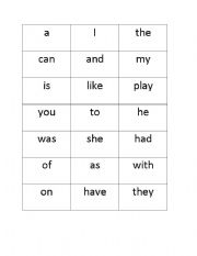English Worksheet: sight word boxes
