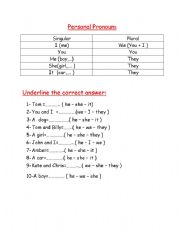 English Worksheet: Personal pronouns