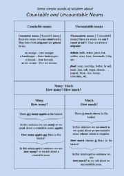 English Worksheet: Countable and uncountable nouns. Simple version