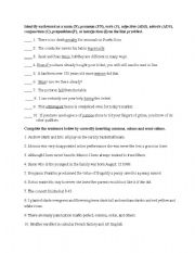 English Worksheet: Parts of Speech, Commas, Colons and Semi-colons