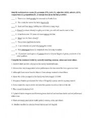 English Worksheet: Parts of Speech, Commas, Colons and Semi-colons
