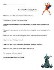 English worksheet: Hercules movie Questions and short answer