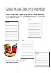 English Worksheet: A day in the diet of a pop star