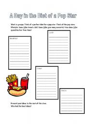 English worksheet: A day in the diet of a pop star