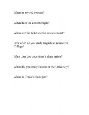 English Worksheet: Indirect Questions