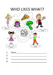 English Worksheet: Who likes what?