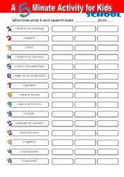 English Worksheet: A-5-Minute Activity for kids (School)