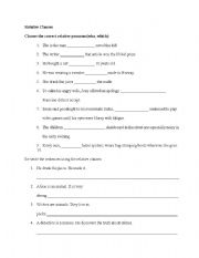 English Worksheet: Relative clause