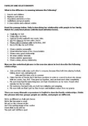English Worksheet: Families and relationships