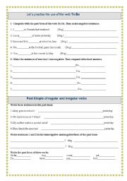 English Worksheet: Simple past of verb To be. Past tense of regular/ irregular verbs