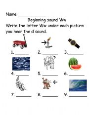 English worksheet: Beginning sounds Ww 