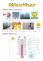 English Worksheet: Weather Vocabulary Exercises + KE Y