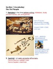 English Worksheet: Prehistory Vocabulary Words