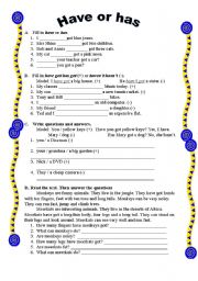 English Worksheet: Have or has