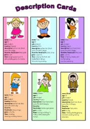 English Worksheet: Cards for description