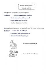 English Worksheet: present perfect tense (already/yet)