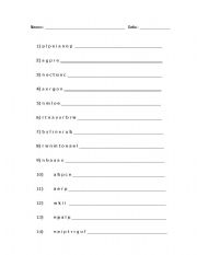 English Worksheet: scramble fruits