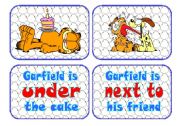 Prepositions Flascards with Garfield the cat