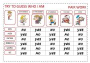English Worksheet: TRY TO GUESS WHO I AM (PRESENT SIMPLE AND PRESENT CONTINUOUS)