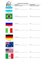 English Worksheet: Countries and nationalities