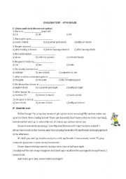 English worksheet: 6th grade Test