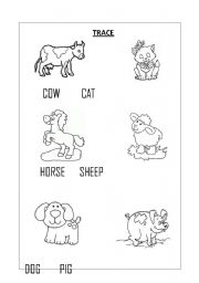 English Worksheet: FARM ANIMALS  TRACE ACTIVITY
