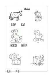 English worksheet: FARM ANIMALS  TRACE ACTIVITY