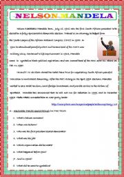 English Worksheet: NESLSON MANDELS BIOGRAPHY FOR KIDS