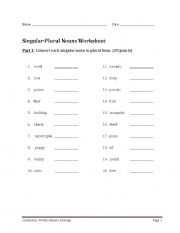 English Worksheet: Plural Nouns Worksheet (regular & irregular)