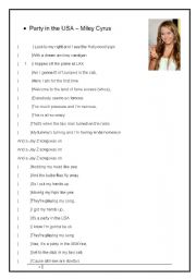 English worksheet: Party in the USA Miley Cyrus