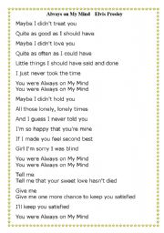 English Worksheet: Past Modals - Always on my mind song