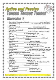 English Worksheet: 234 gap fills/5 exercises/8 pages Tenses (active/passive) KEY included