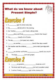 English Worksheet: 8 pages/13 exercises (132 sentences) Final material on Present Simple for beginners