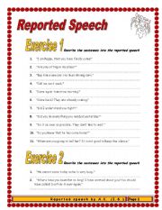 English Worksheet: 8 pages/10 exercises/125 sentences REPORTED SPEECH