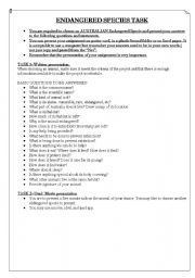 English worksheet: Australian Endangered animals project