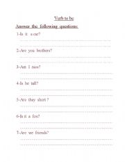 English worksheet: verb to be question
