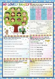 English Worksheet: MY LOVELY FAMILY- KEY INCLUDED