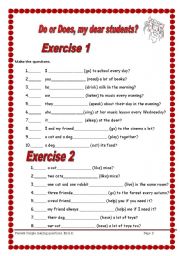 English Worksheet: 3 pages (42 sentences) Present simple -questions with do/does- 2/2