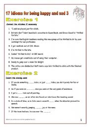 English Worksheet: 6 PAGES - 9 EXERCISES TO TEACH IDIOMS FOR HAPPINESS AND SADNESS