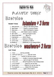 English Worksheet: Passive voice for beginners 4 exercises/43 sentences  with KEY