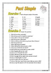 English Worksheet: 3 pages/7 exercises Past Simple