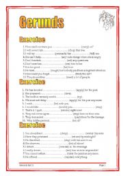 English Worksheet: 3 pages/ 9 exercises/90 sentences Gerunds and infinitives