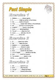 English Worksheet: 3 pages/7 exercises Past Simple (regular and irregular)