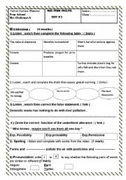 English Worksheet: Mid term test n2  grade 9 ( Tunisian students )